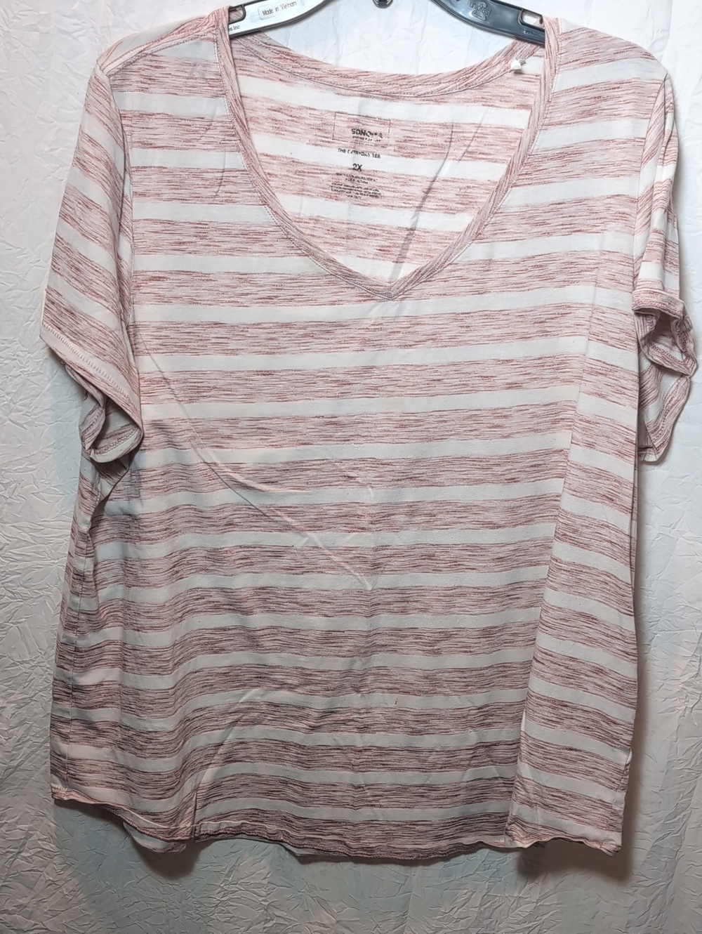 Sonoma Striped V-Neck Short Sleeve Top in Red and White